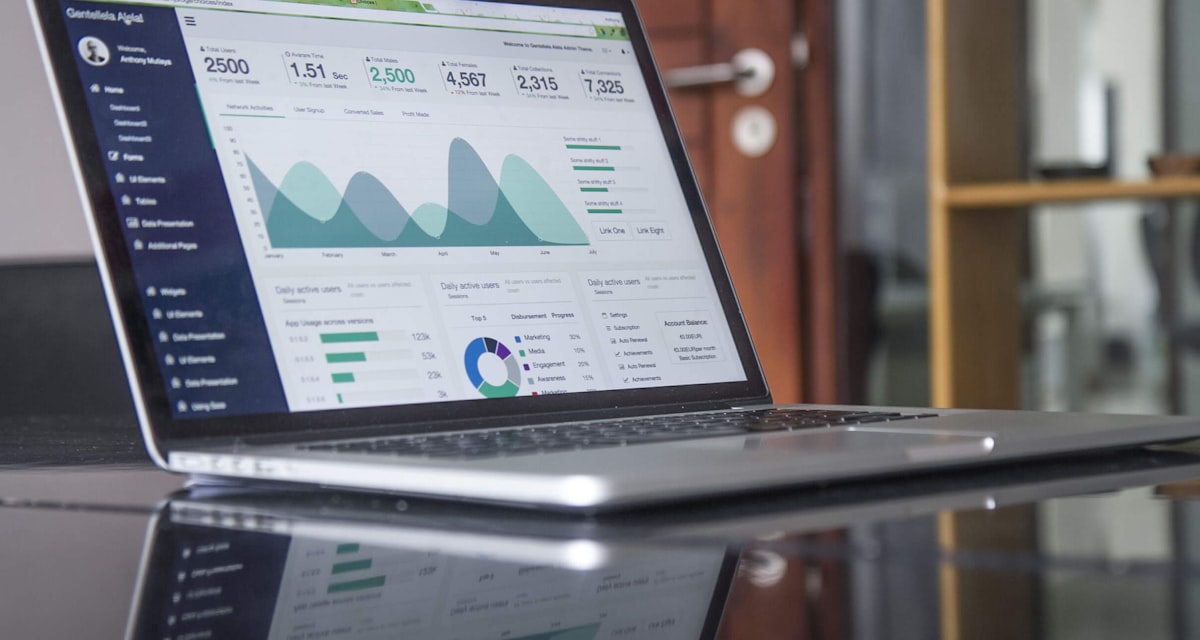 Laptop screen showing marketing analytics and performance charts