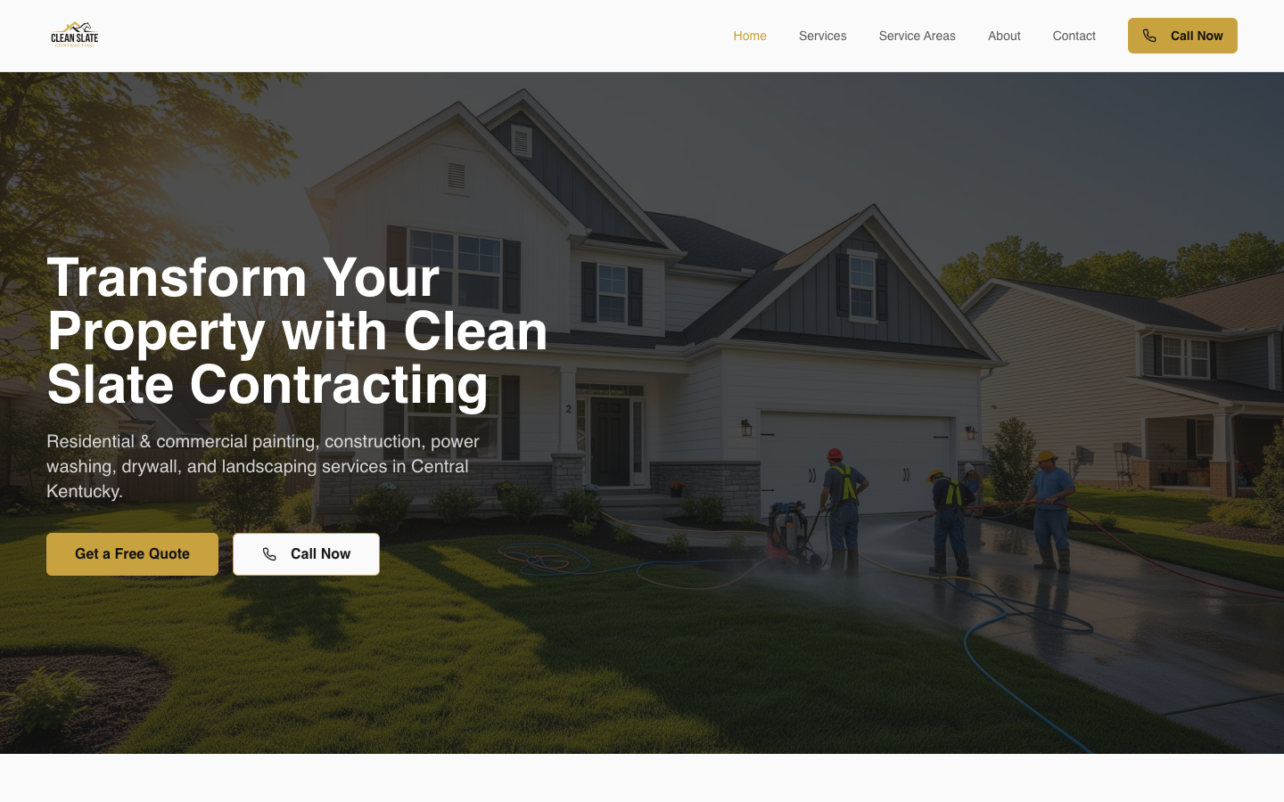 Clean Slate Contracting website homepage — Digital Kingsmen project