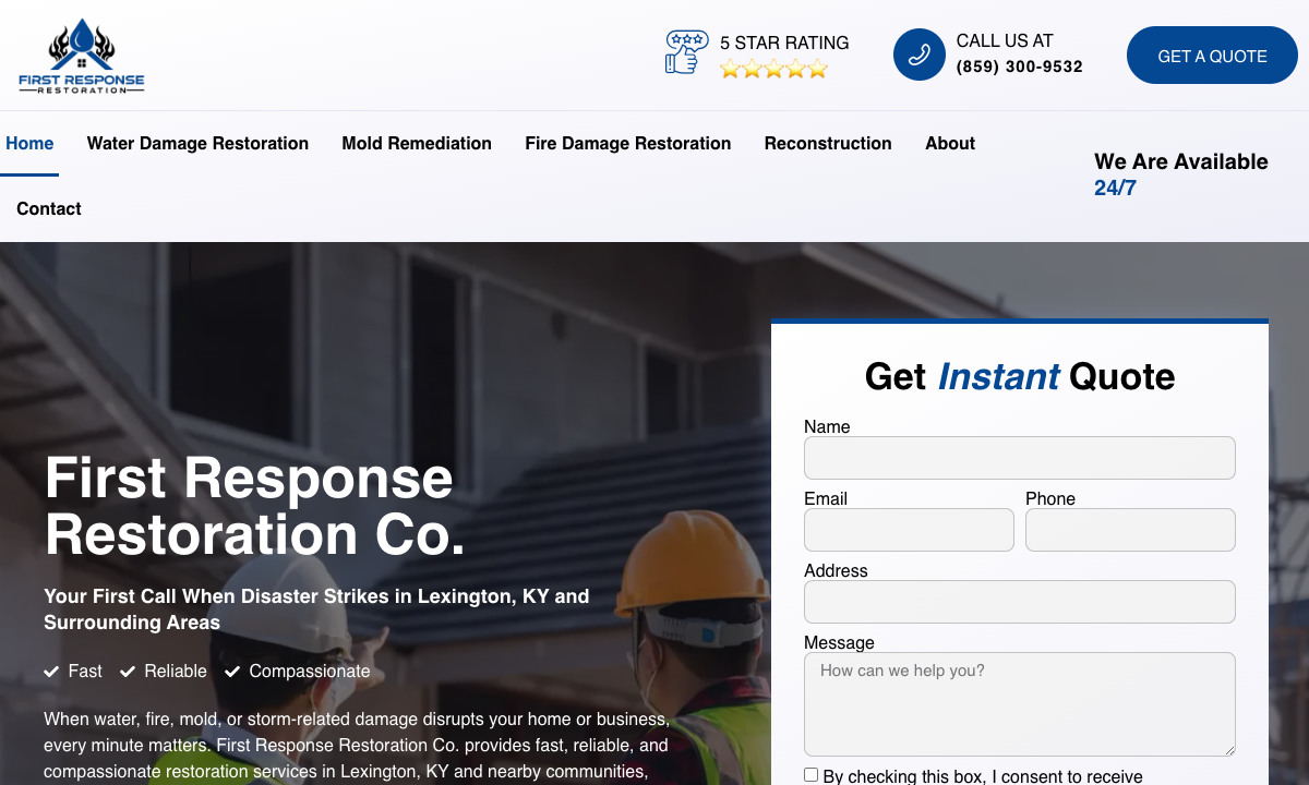 First Response Restoration Co. website homepage — Digital Kingsmen project