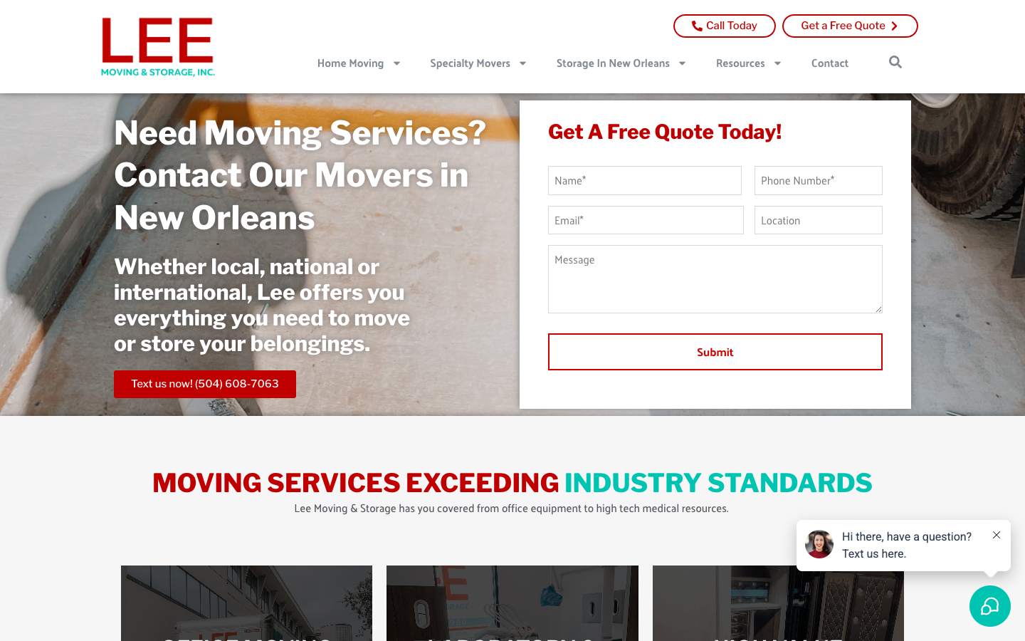 Lee Moving & Storage website homepage — Digital Kingsmen project