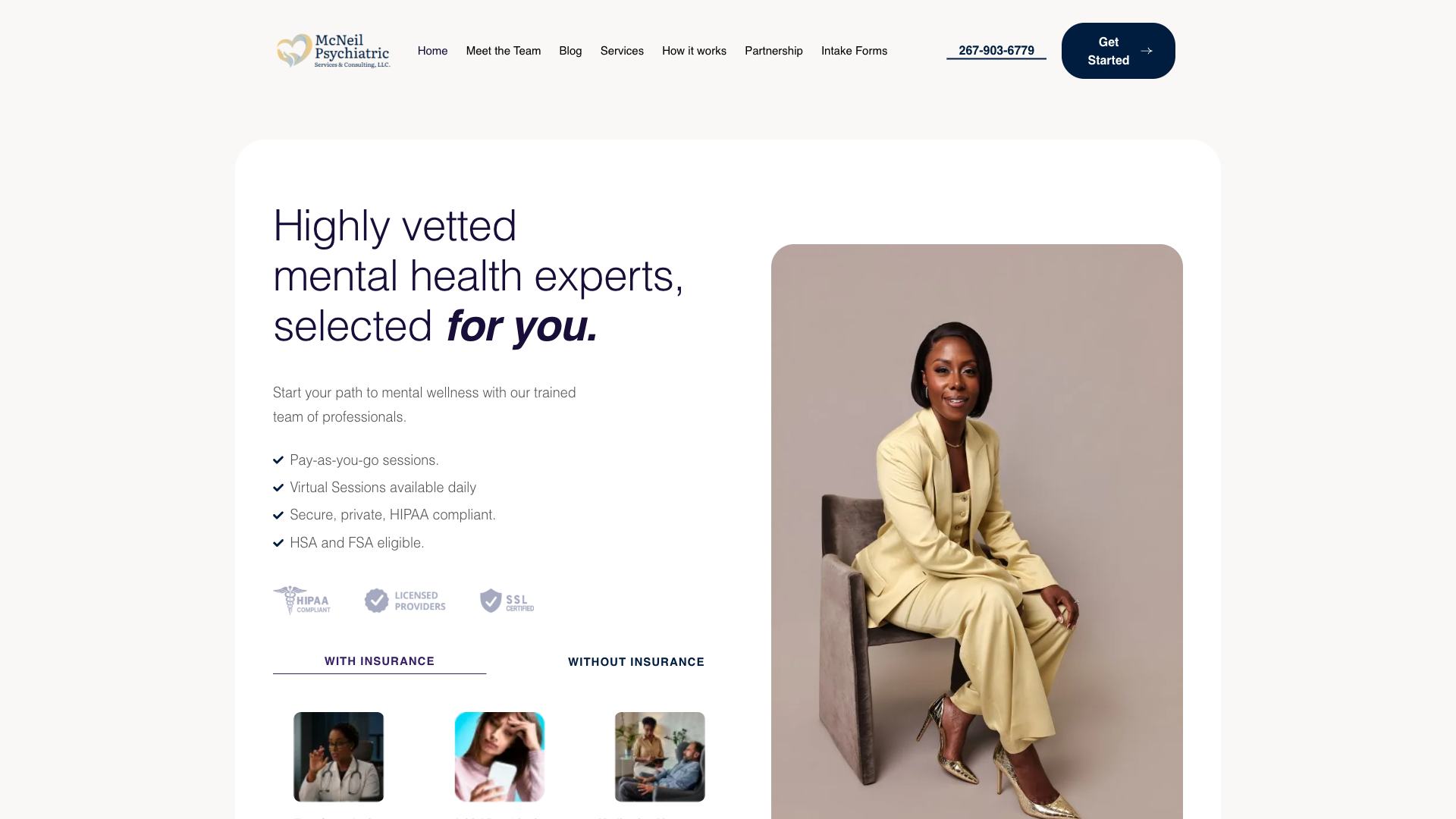 McNeil Psychiatric Services website homepage — Digital Kingsmen project
